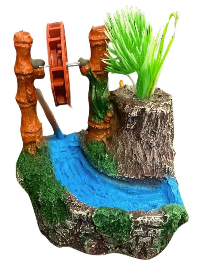 PET FUN Water Wheel Oasis Aquarium Decoration - Resin Watermill Fish Tank Ornament with Artificial Plant - Hiding Spot for Betta, Shrimp & Small Fish - Aquascaping Accessory for Freshwater & Saltwater - Image 1